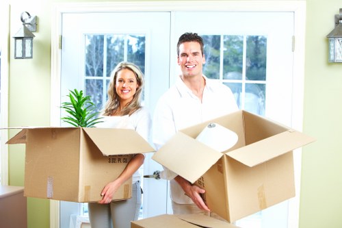 Packed boxes and furniture prepared for local removal service